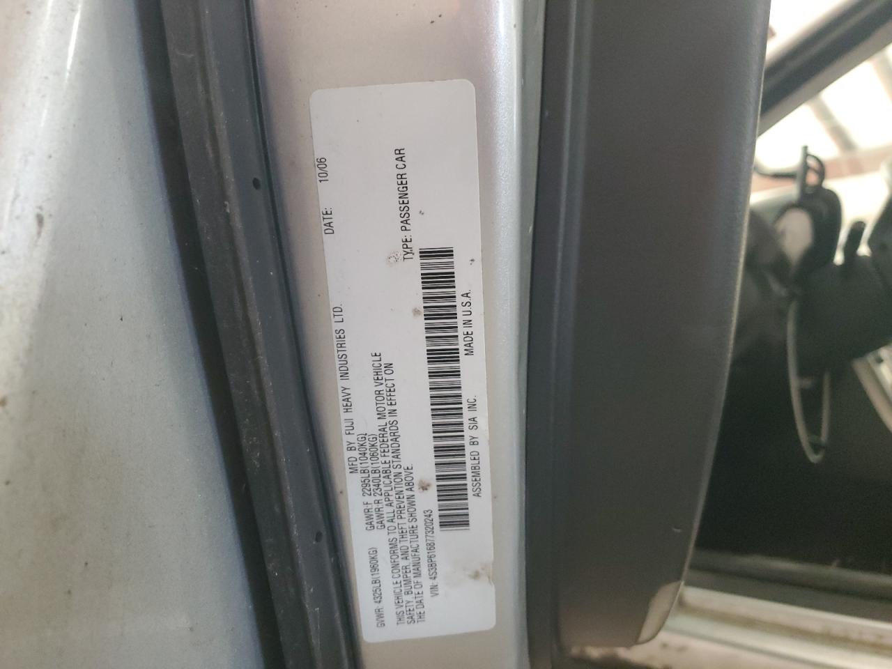 2007 Subaru Legacy VIN 4S3BP616877320243 Copart auction photo, front end / undercarriage damage thumbnail 15