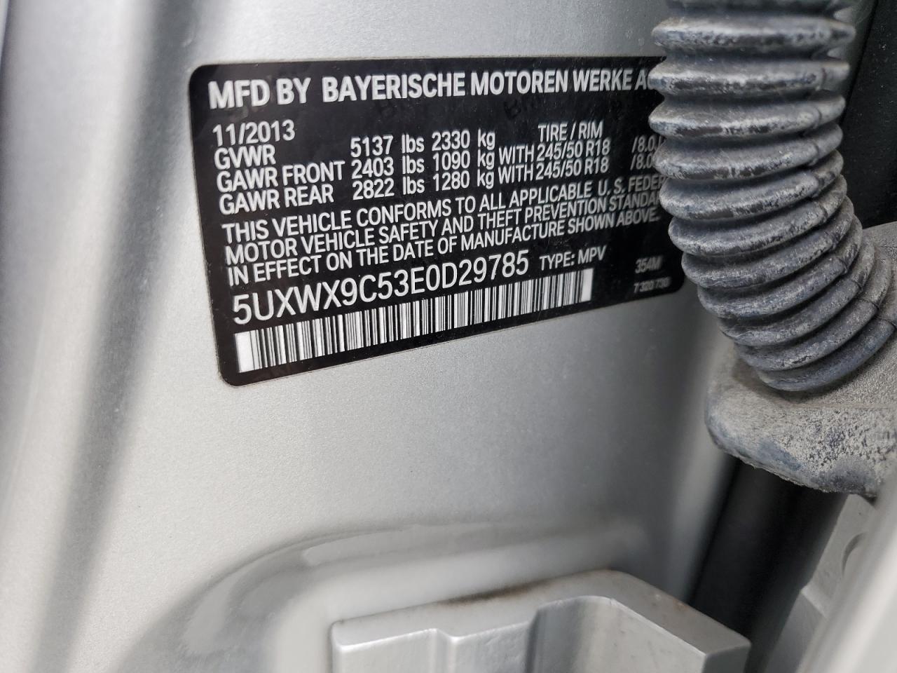 2014 BMW X3 VIN 5UXWX9C53E0D29785 Copart auction photo, front end / minor dent/scratches damage thumbnail 12