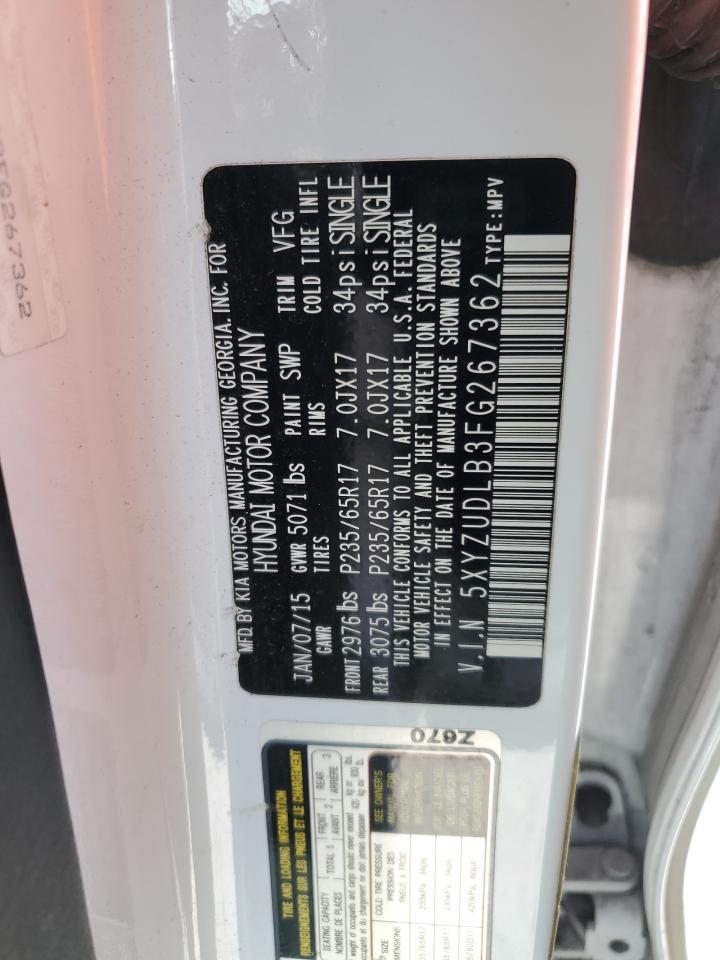 2015 Hyundai Santa Fe VIN 5XYZUDLB3FG267362 Copart auction photo, front end damage thumbnail 13