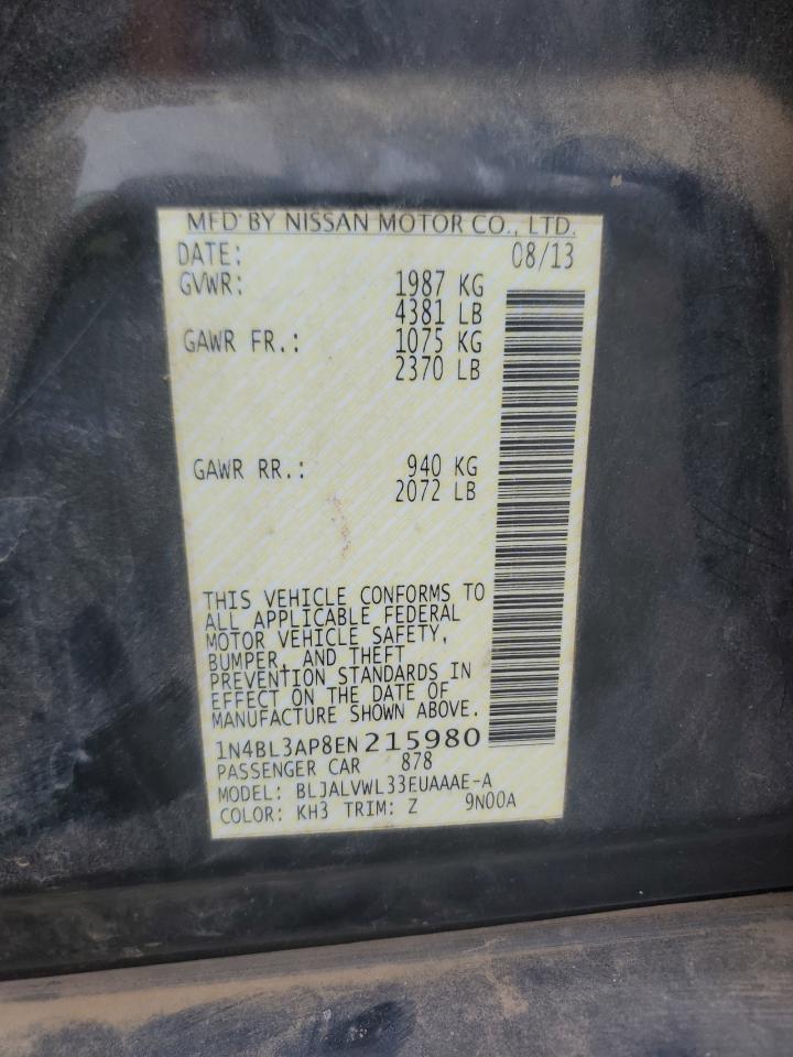 2014 Nissan Altima VIN 1N4BL3AP8EN215980 Copart auction photo, front end damage thumbnail 12