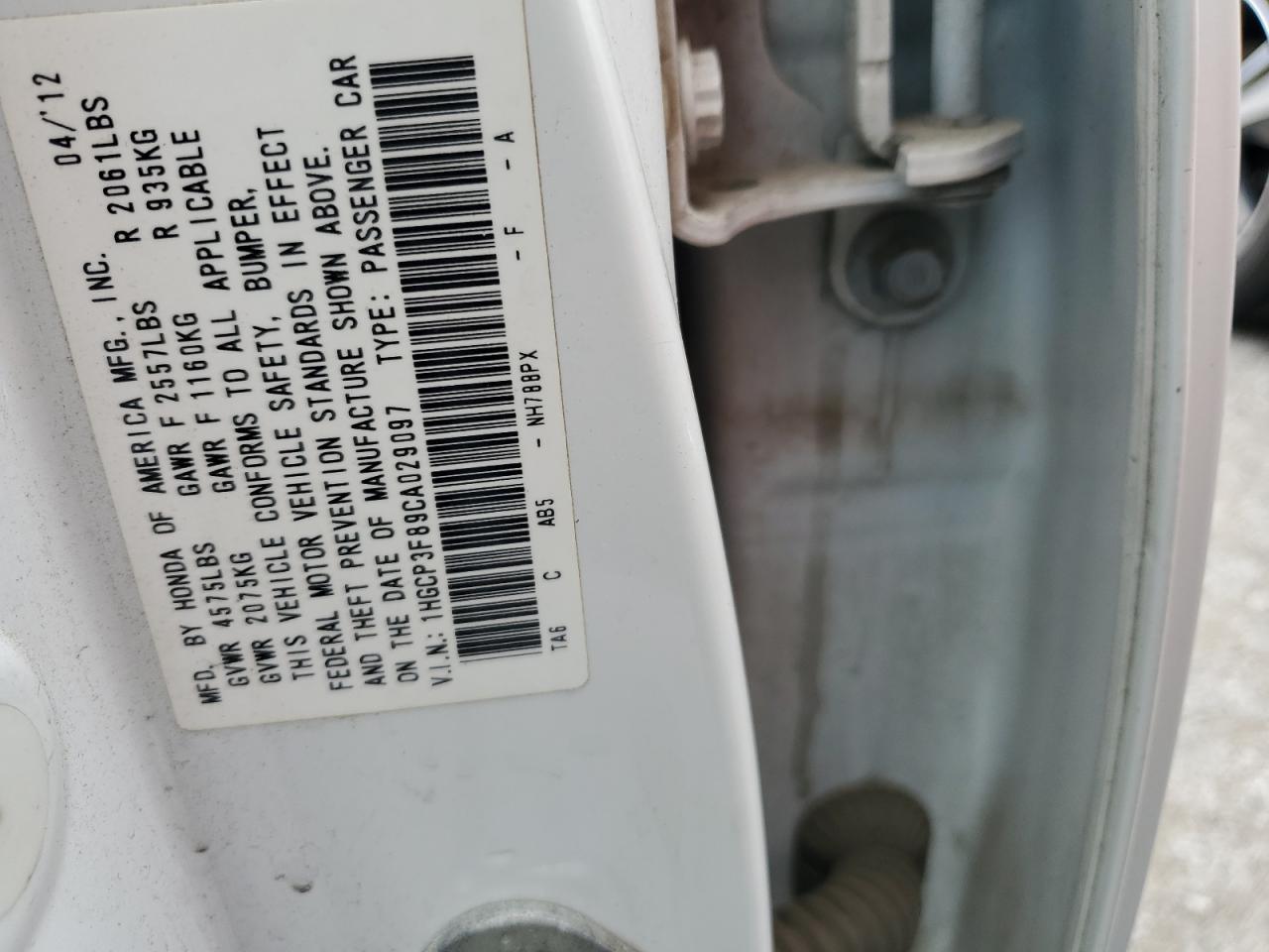 2012 Honda Accord VIN 1HGCP3F89CA029097 Copart auction photo, rear end / front end damage thumbnail 12