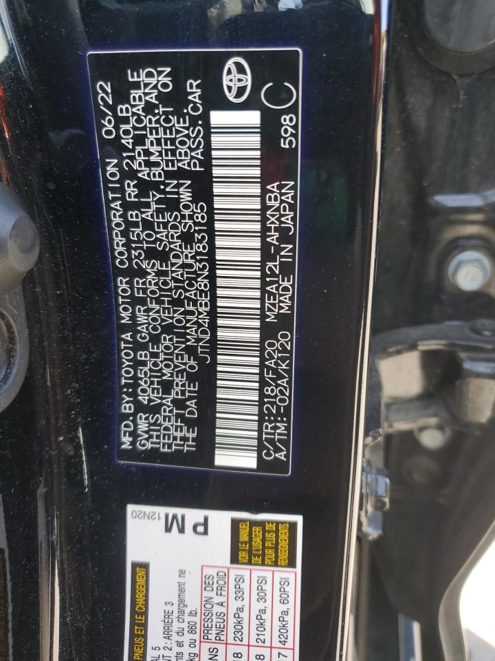 2022 Toyota Corolla VIN JTND4MBE8N3183185 Copart auction photo, hail damage thumbnail 12