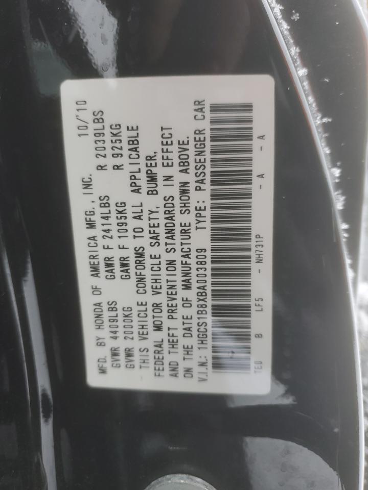 2011 Honda Accord VIN 1HGCS1B8XBA003809 Copart auction photo, all over damage thumbnail 14