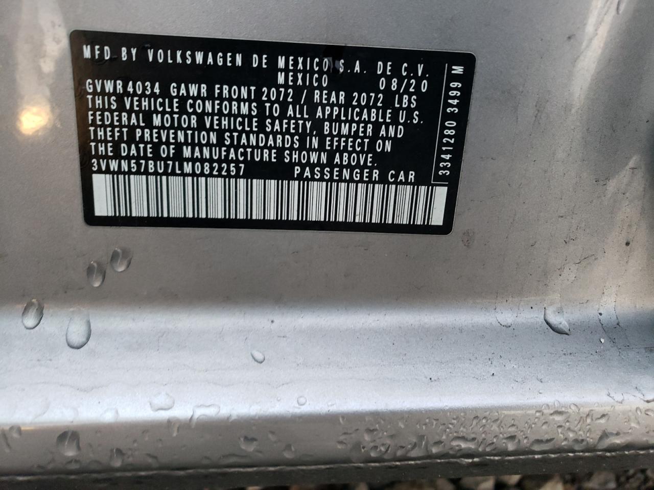 2020 Volkswagen Jetta VIN 3VWN57BU7LM082257 Copart auction photo, rear end / minor dent/scratches damage thumbnail 12