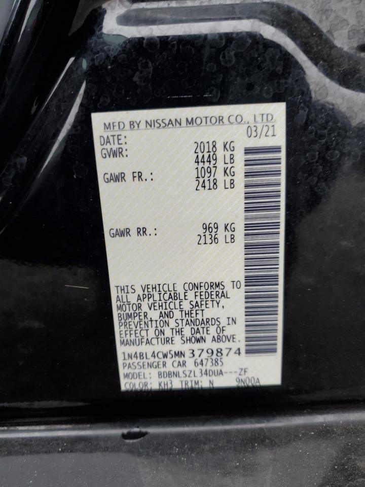 2021 Nissan Altima VIN 1N4BL4CW5MN379874 Copart auction photo, side damage thumbnail 14