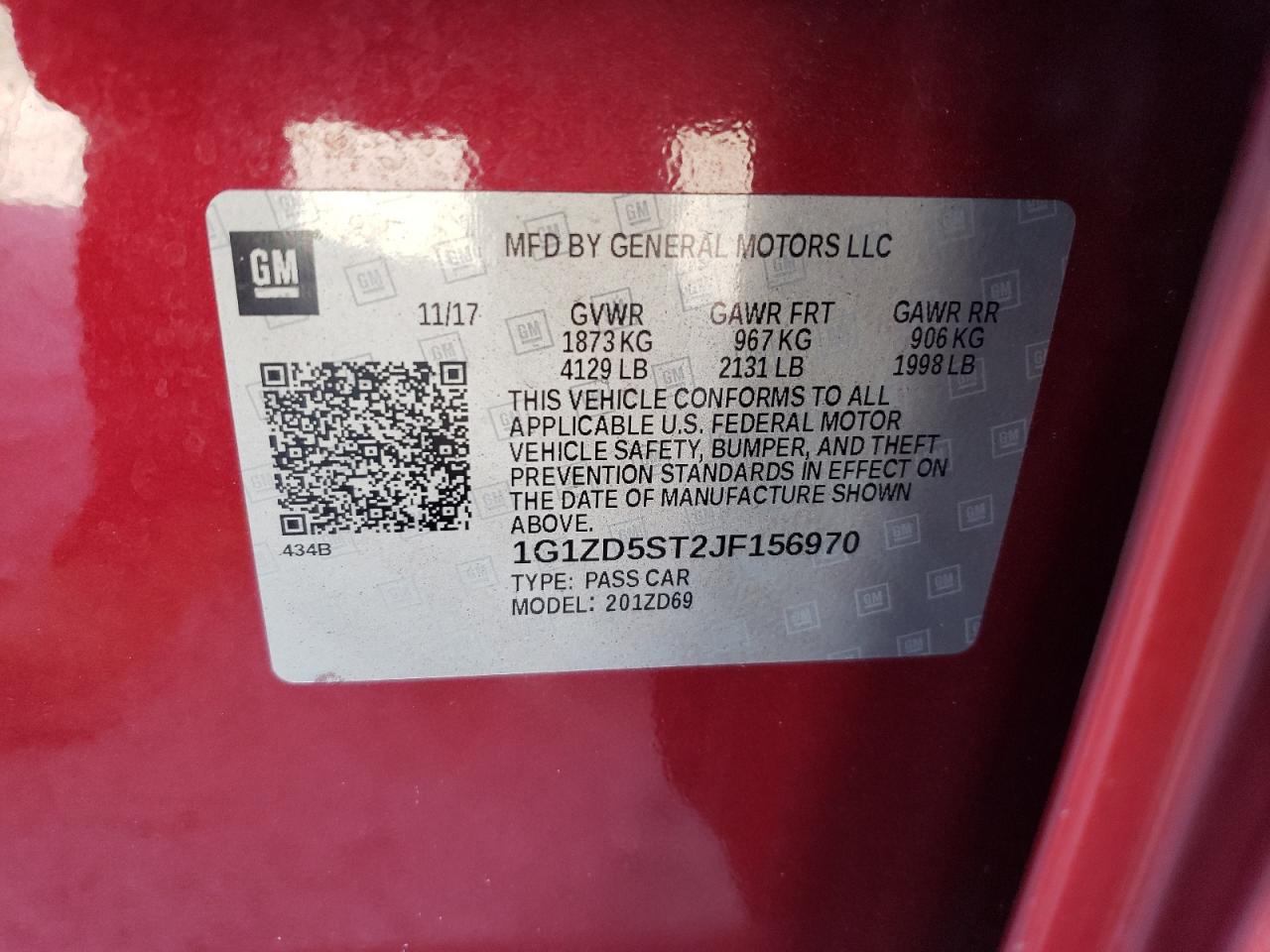 2018 Chevrolet Malibu VIN 1G1ZD5ST2JF156970 Copart auction photo, front end damage thumbnail 12