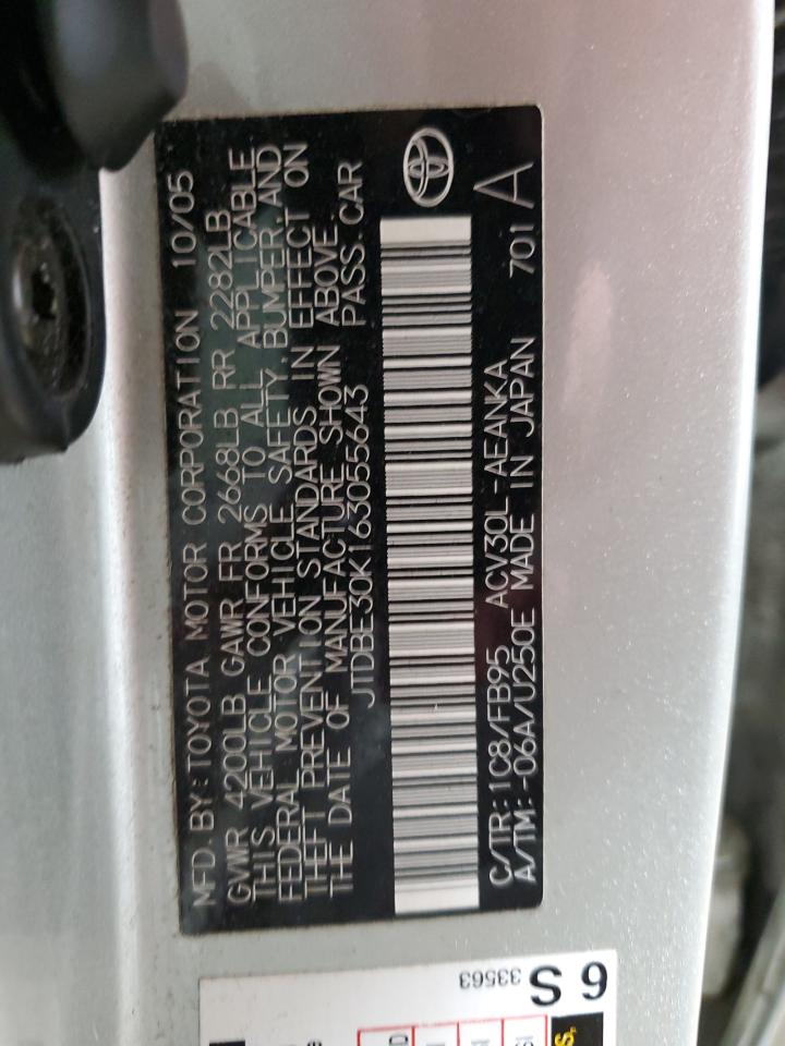 2006 Toyota Camry VIN JTDBE30K163055643 Copart auction photo, front end / side damage thumbnail 12