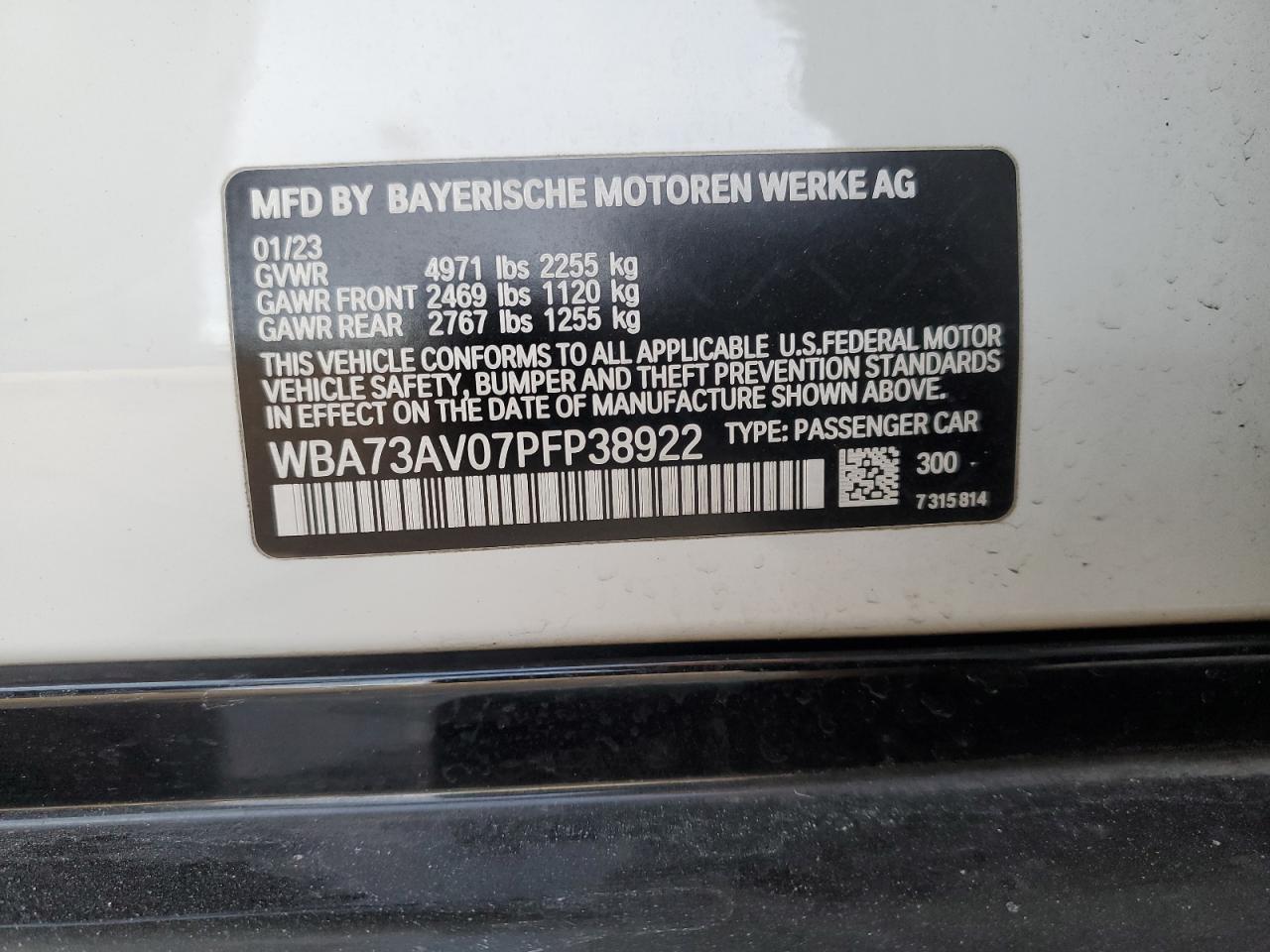 2023 BMW 4er VIN WBA73AV07PFP38922 Copart auction photo, front end / minor dent/scratches damage thumbnail 12