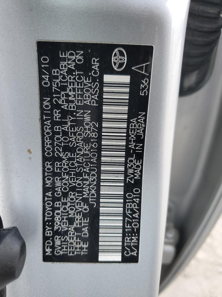 2010 Toyota Prius VIN JTDKN3DU1A0161872 Copart auction photo, front end damage thumbnail 13