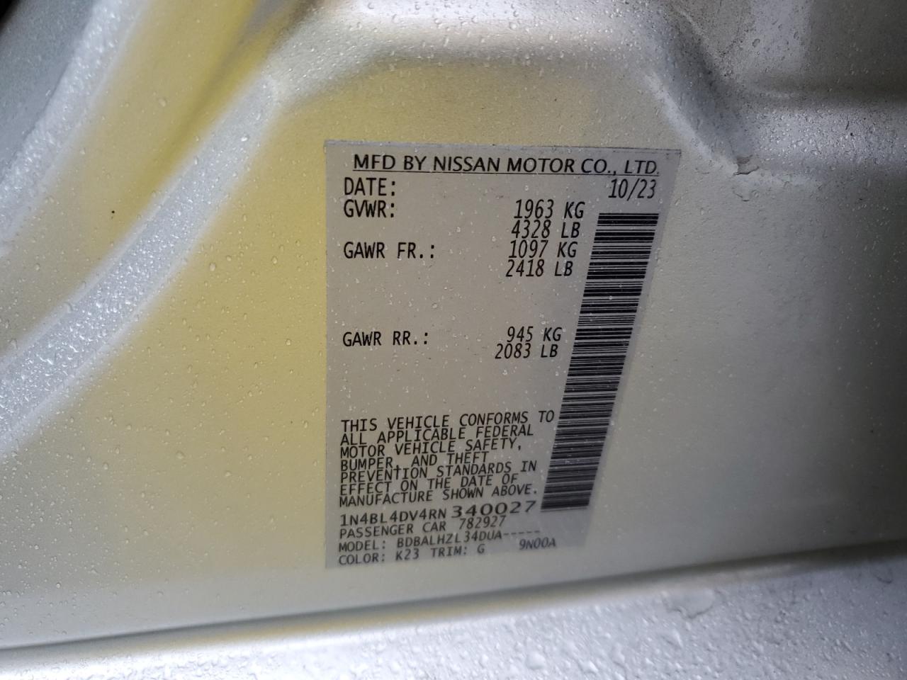 2024 Nissan Altima VIN 1N4BL4DV4RN340027 Copart auction photo, front end / undercarriage damage thumbnail 13