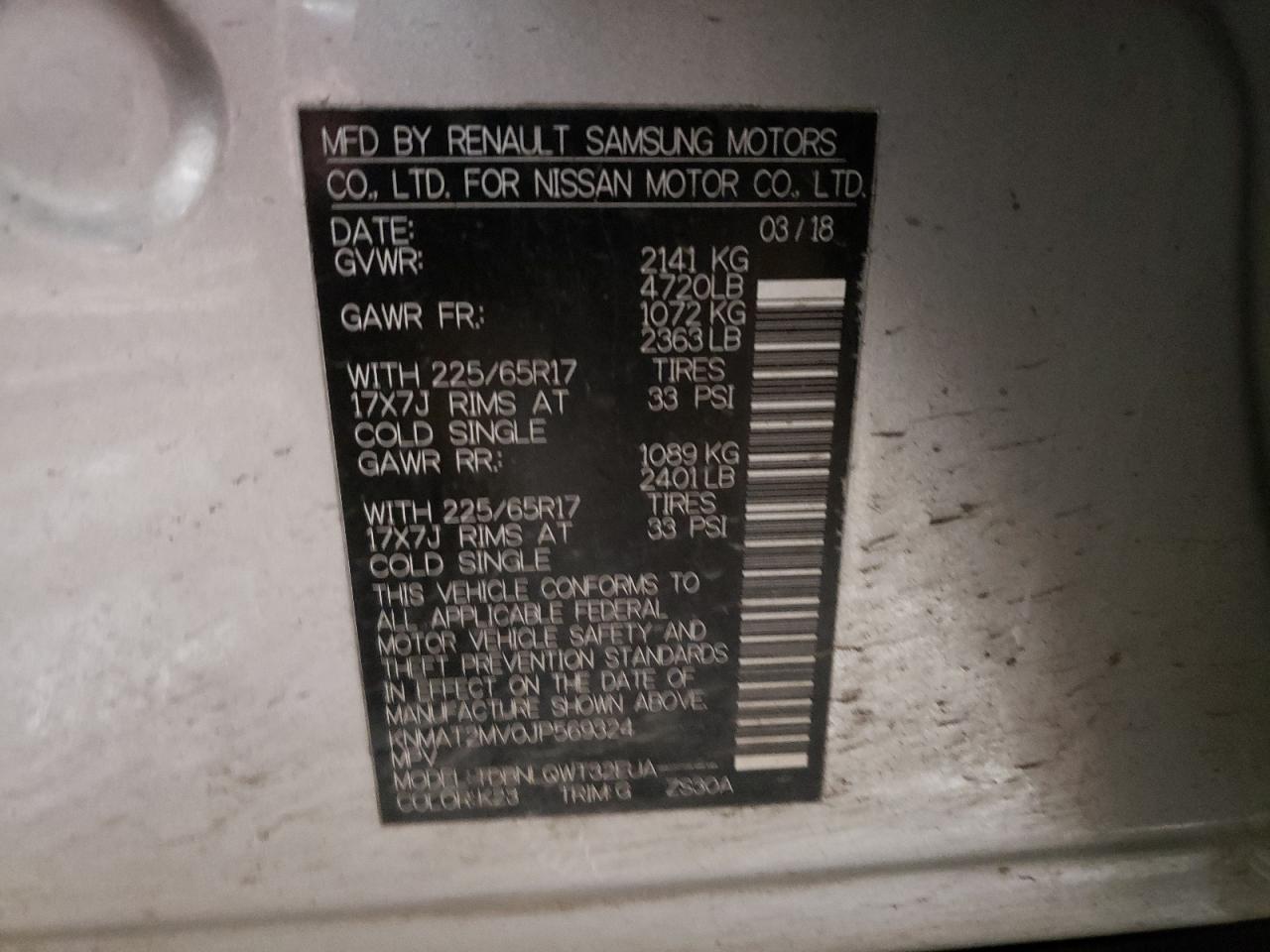 2018 Nissan Rogue VIN KNMAT2MV0JP569324 Copart auction photo, side damage thumbnail 15