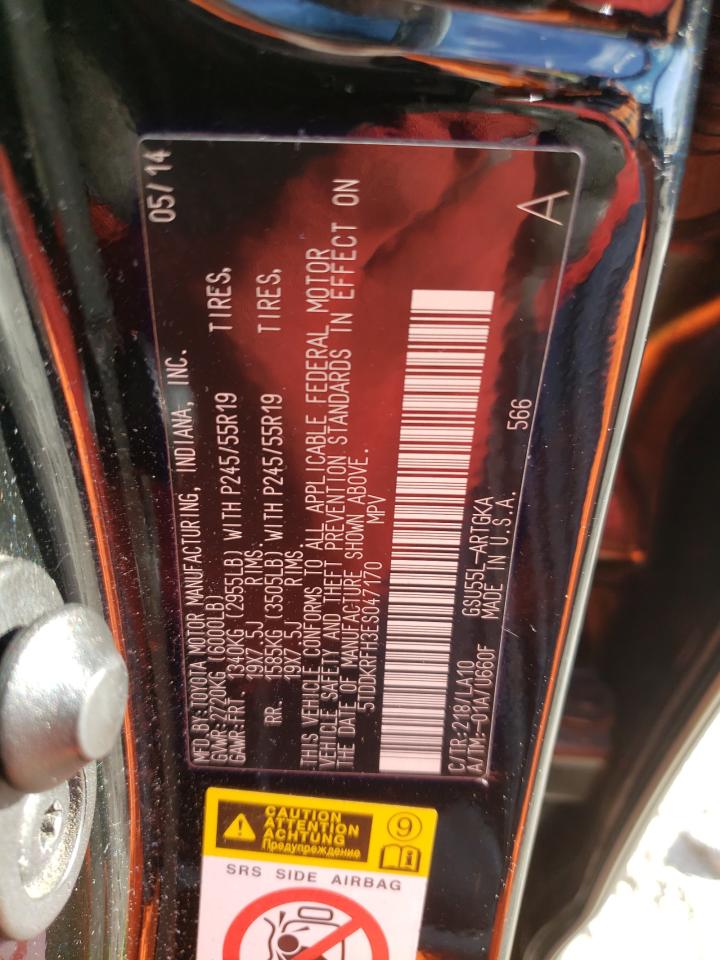 2014 Toyota Highlander VIN 5TDDKRFH3ES047170 Copart auction photo, top/roof / rear end damage thumbnail 13