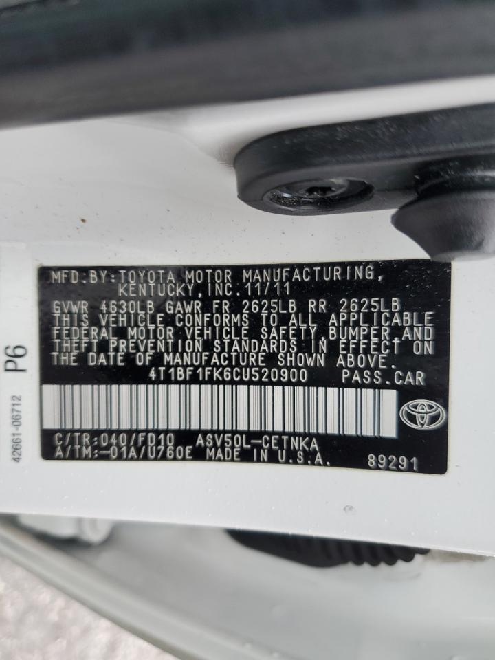 2012 Toyota Camry VIN 4T1BF1FK6CU520900 Copart auction photo, all over damage thumbnail 12