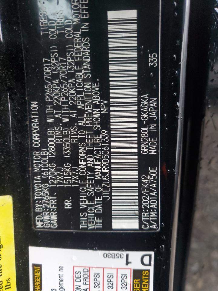 2013 Toyota 4Runner VIN JTEZU5JR9D5061339 Copart auction photo, front end damage thumbnail 12