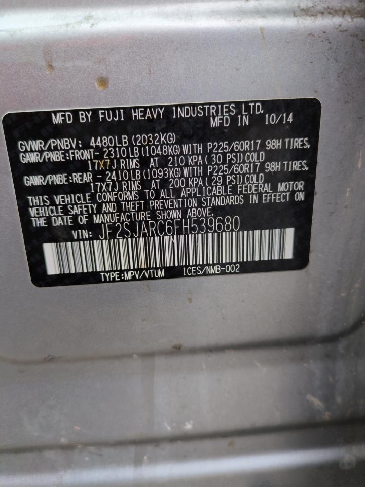 2015 Subaru Forester VIN JF2SJARC6FH539680 Copart auction photo, front end damage thumbnail 12