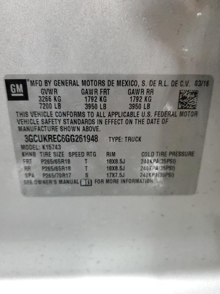 2016 Chevrolet Silverado VIN 3GCUKREC6GG261948 Copart auction photo, front end / side damage thumbnail 12