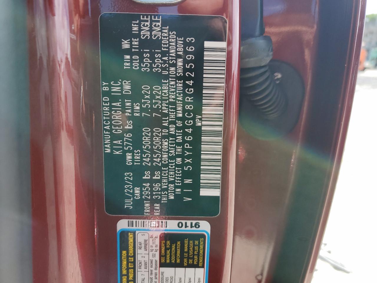 2024 KIA Telluride VIN 5XYP64GC8RG425963 Copart auction photo, rear end damage thumbnail 15
