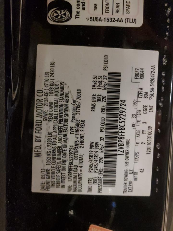 2012 Ford Mustang VIN 1ZVBP8FF8C5229724 Copart auction photo, rear end / minor dent/scratches damage thumbnail 12