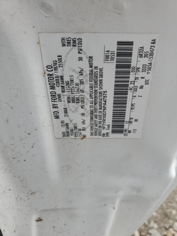 2006 Ford Ranger VIN 1FTYR10D76PA47575 Copart auction photo, front end damage thumbnail 12