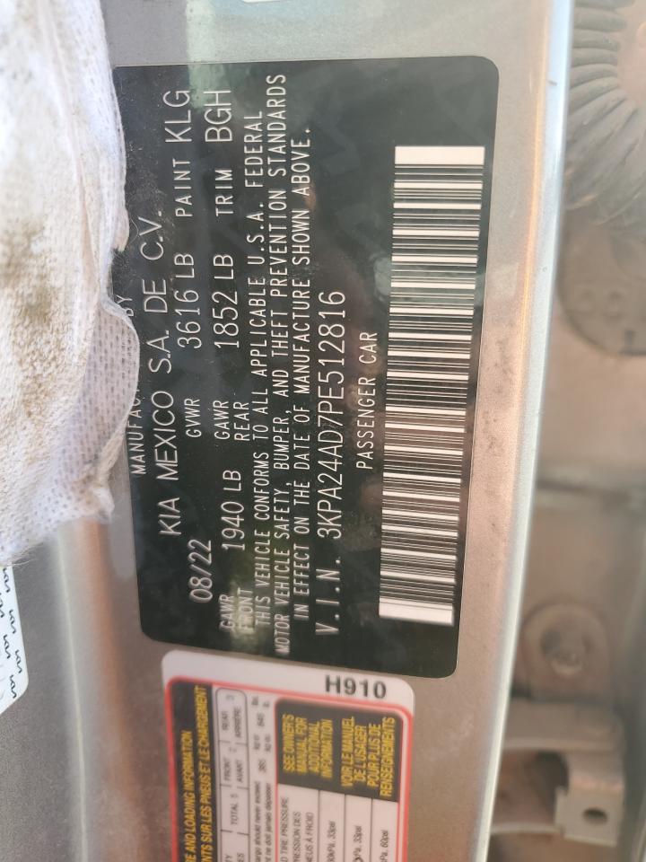 2023 KIA Rio VIN 3KPA24AD7PE512816 Copart auction photo, front end damage thumbnail 13