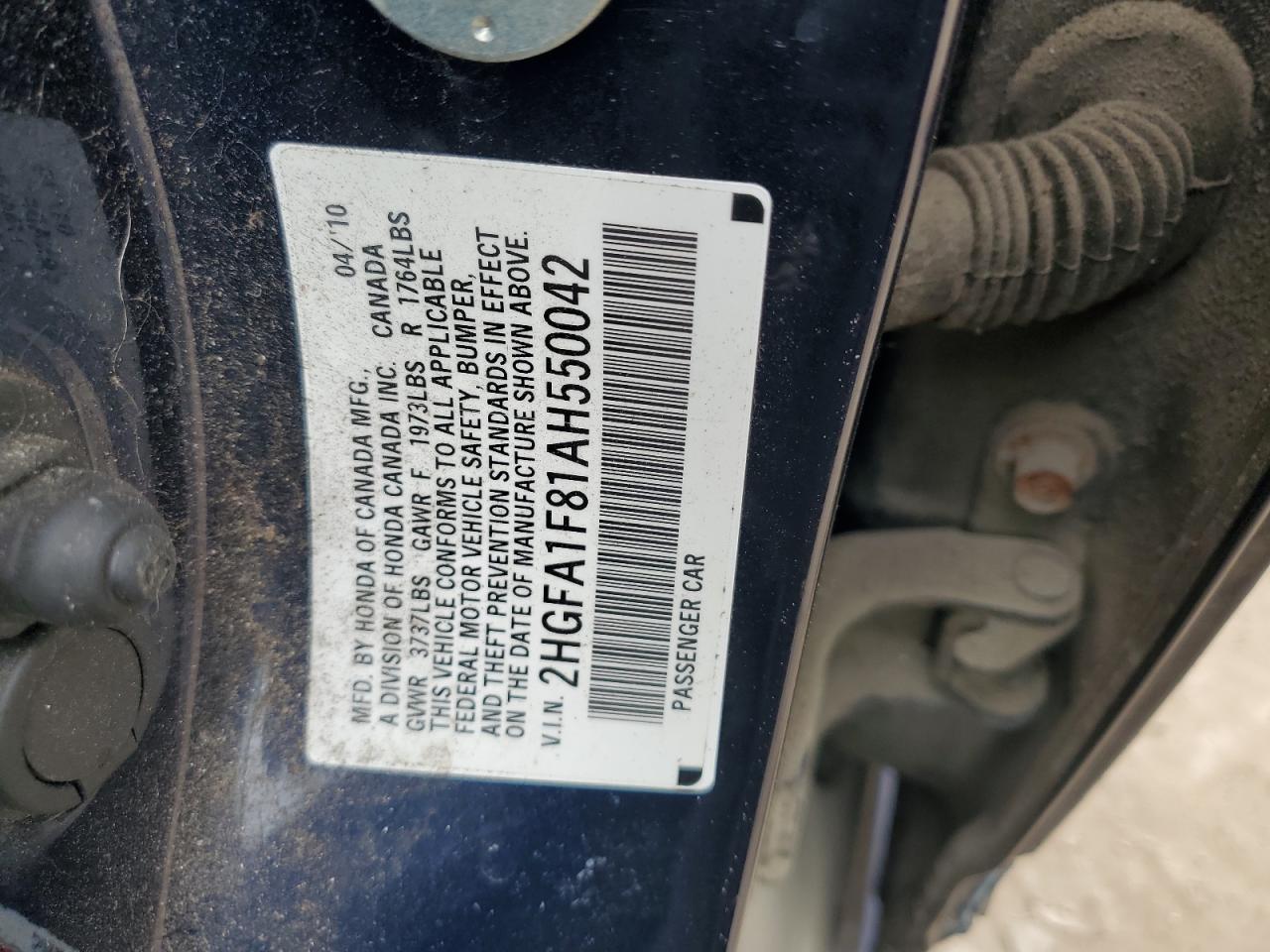 2010 Honda Civic VIN 2HGFA1F81AH550042 Copart auction photo, front end damage thumbnail 12