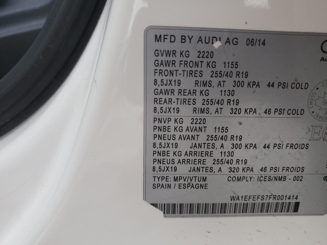 2015 Audi Q3 VIN WA1EFEFS7FR001414 Copart auction photo, side damage thumbnail 12