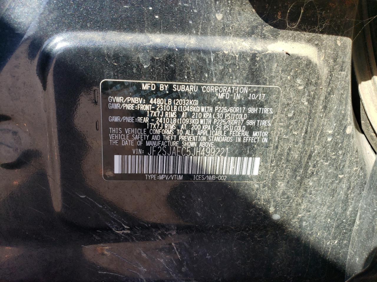 2018 Subaru Forester VIN JF2SJAEC5JH499221 Copart auction photo, front end / rear end damage thumbnail 15
