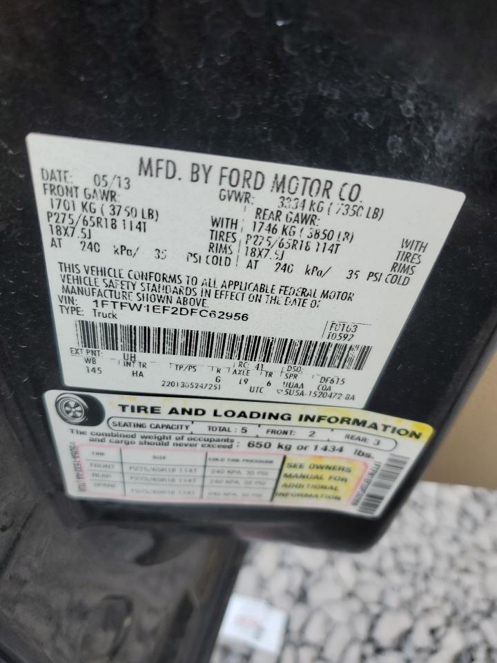 2013 Ford F-150 VIN 1FTFW1EF2DFC62956 Copart auction photo, front end damage thumbnail 12