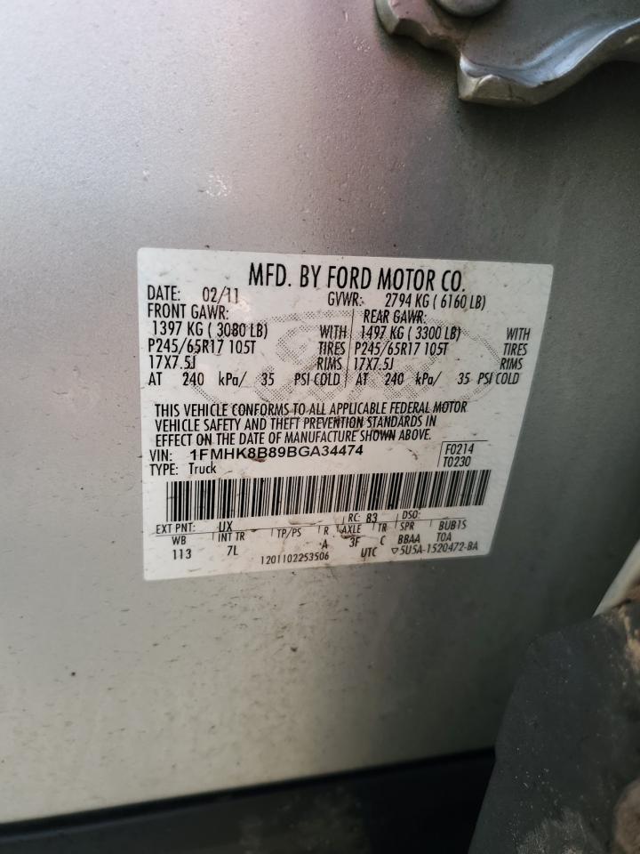 2011 Ford Explorer VIN 1FMHK8B89BGA34474 Copart auction photo, front end damage thumbnail 15