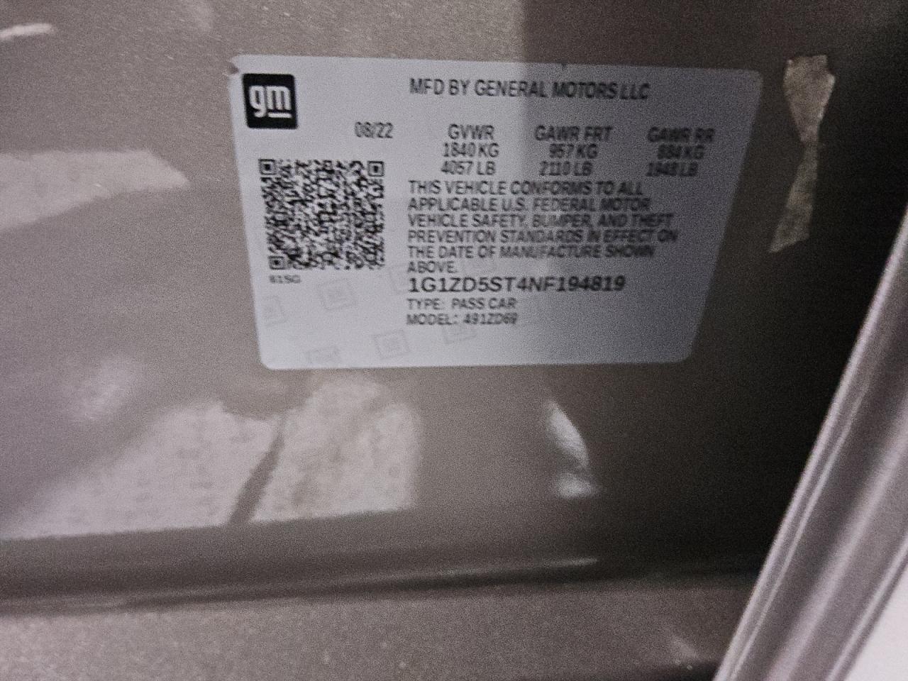 2022 Chevrolet Malibu VIN 1G1ZD5ST4NF194819 Copart auction photo, mechanical / mechanical damage thumbnail 12