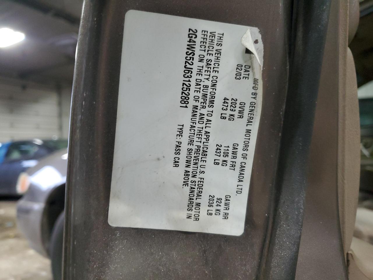 2003 Buick Century VIN 2G4WS52J631252881 Copart auction photo, all over damage thumbnail 12