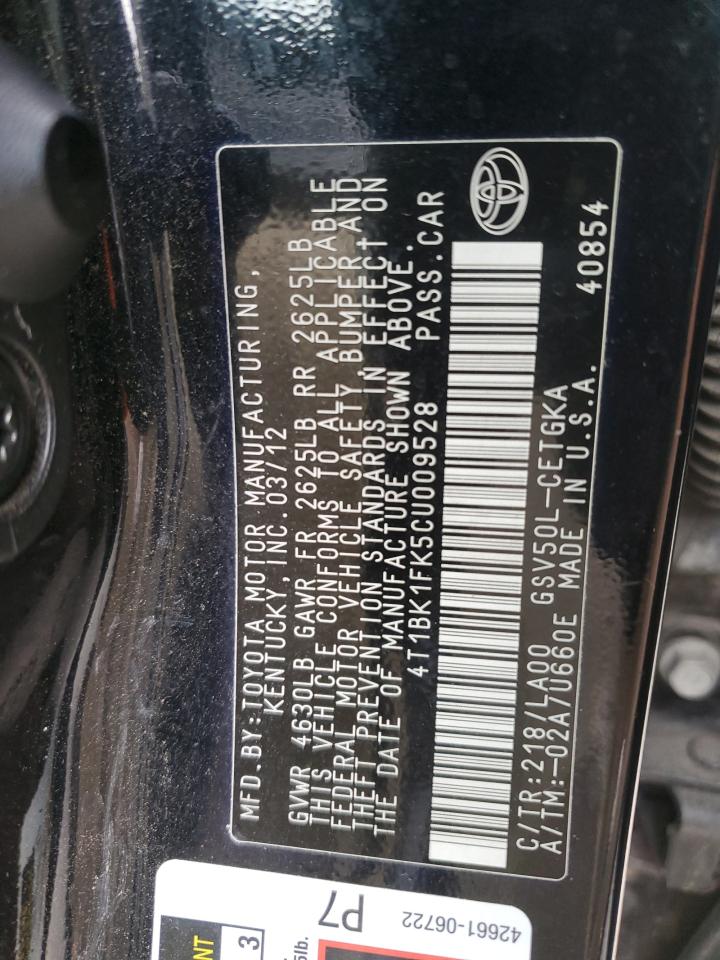 2012 Toyota Camry VIN 4T1BK1FK5CU009528 Copart auction photo, minor dent/scratches damage thumbnail 12