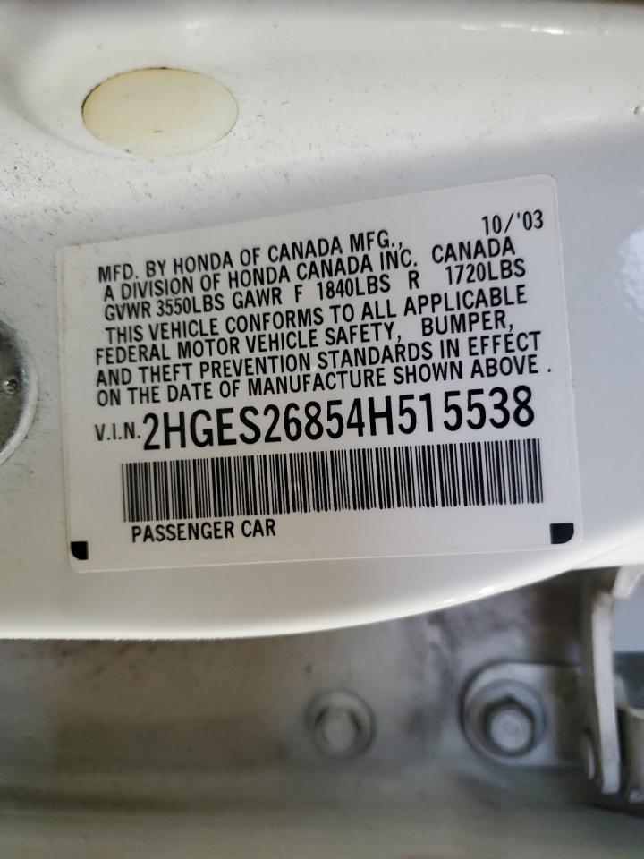 2004 Honda Civic VIN 2HGES26854H515538 Copart auction photo, front end damage thumbnail 15