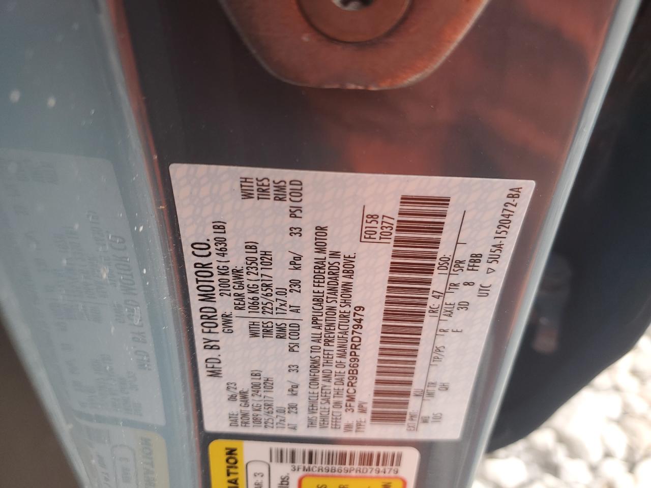 2023 Ford Bronco VIN 3FMCR9B69PRD79479 Copart auction photo, front end damage thumbnail 14