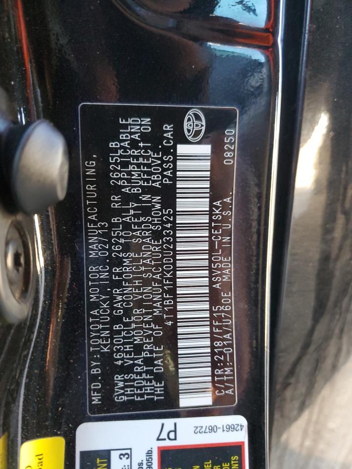2013 Toyota Camry VIN 4T1BF1FK0DU233425 Copart auction photo, front end damage thumbnail 14