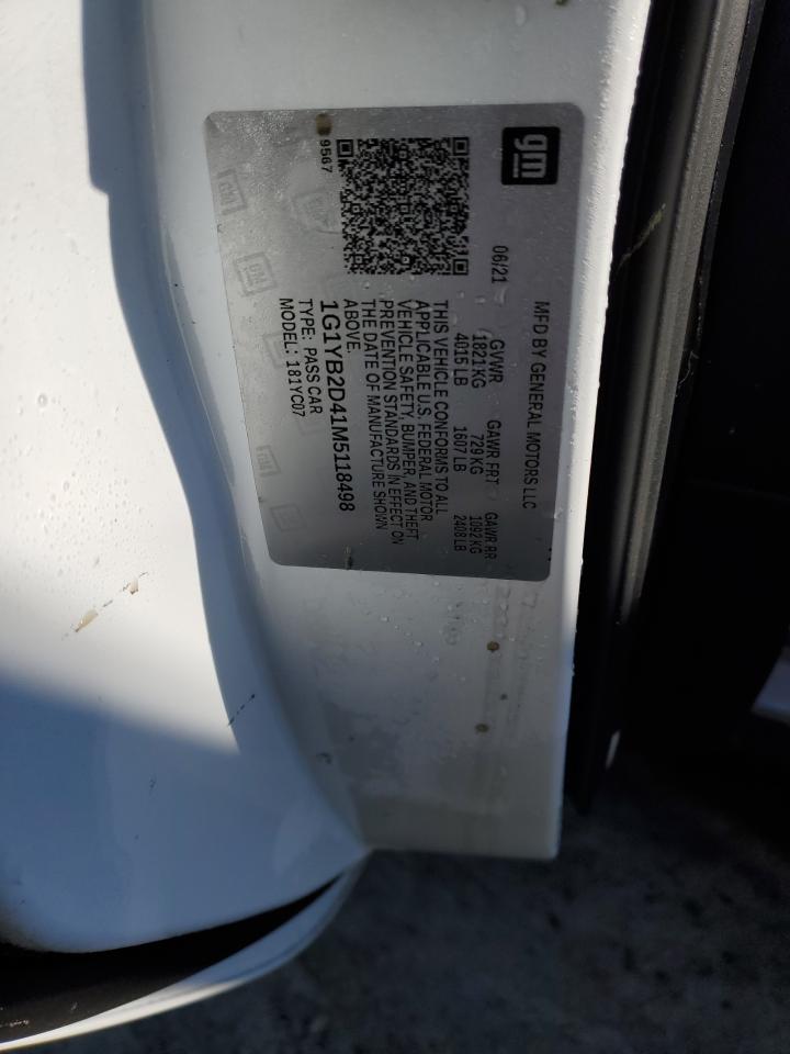 2021 Chevrolet Corvette VIN 1G1YB2D41M5118498 Copart auction photo, front end damage thumbnail 13