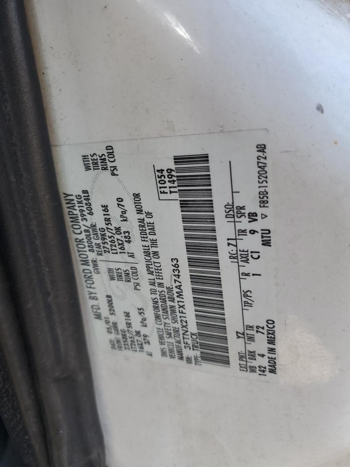 2001 Ford F250 VIN 3FTNX21FX1MA74363 Copart auction photo, all over damage thumbnail 14