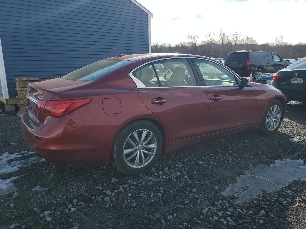 2014 Infiniti Q50 VIN JN1BV7AR7EM680465 Copart auction photo, front end damage thumbnail 3