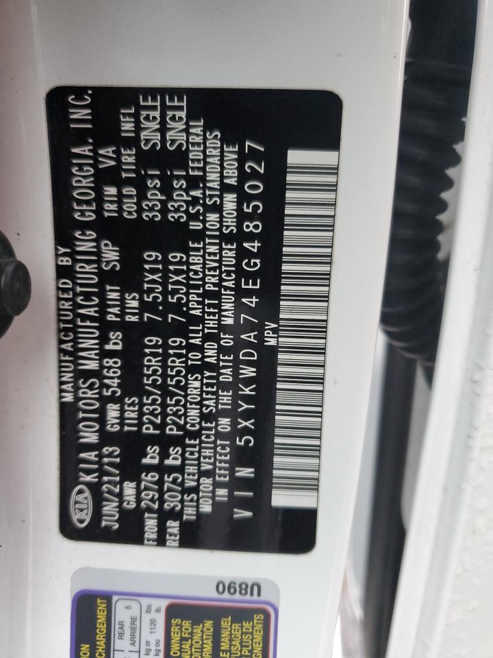2014 KIA Sorento VIN 5XYKWDA74EG485027 Copart auction photo, all over damage thumbnail 16