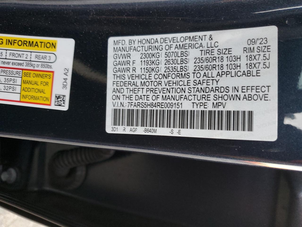 2024 Honda CR-V VIN 7FARS5H84RE009151 Copart auction photo, front end damage thumbnail 15