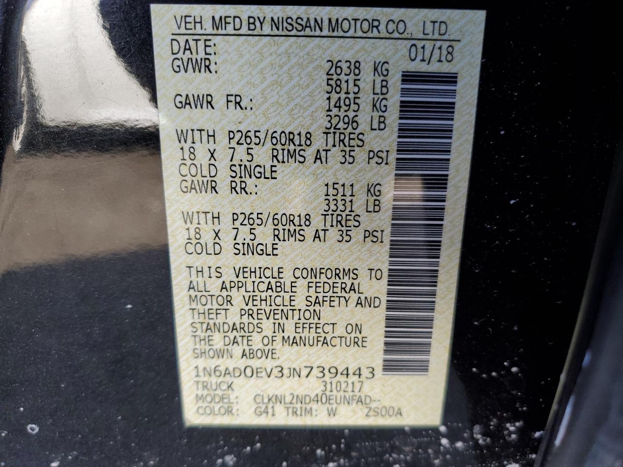 2018 Nissan Navara (Frontier) VIN 1N6AD0EV3JN739443 Copart auction photo, front end / minor dent/scratches damage thumbnail 13