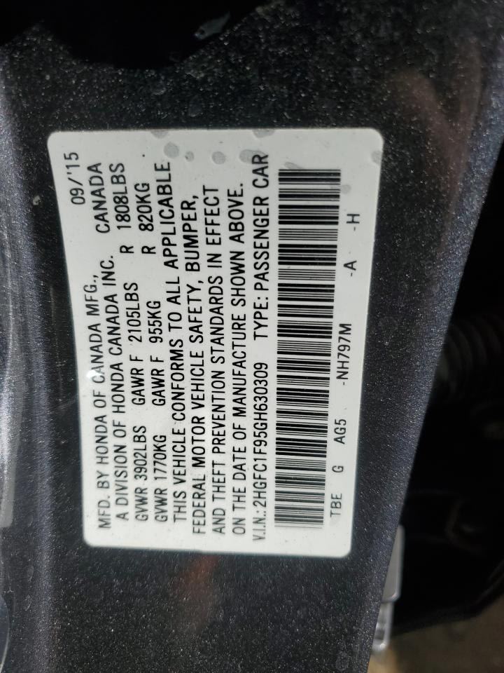 2016 Honda Civic VIN 2HGFC1F95GH630309 Copart auction photo, rear end damage thumbnail 12