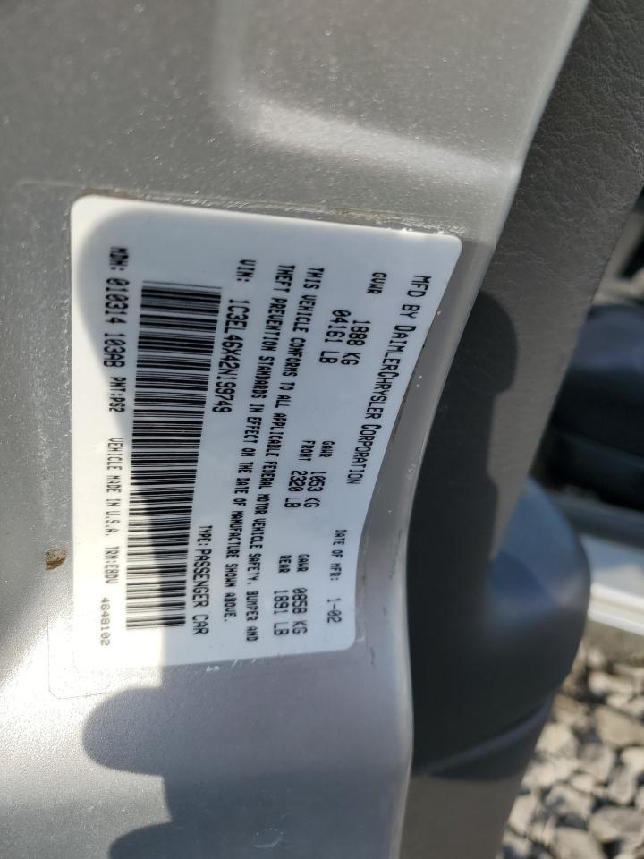 2002 Chrysler Sebring VIN 1C3EL46X42N199749 Copart auction photo, rear end damage thumbnail 13