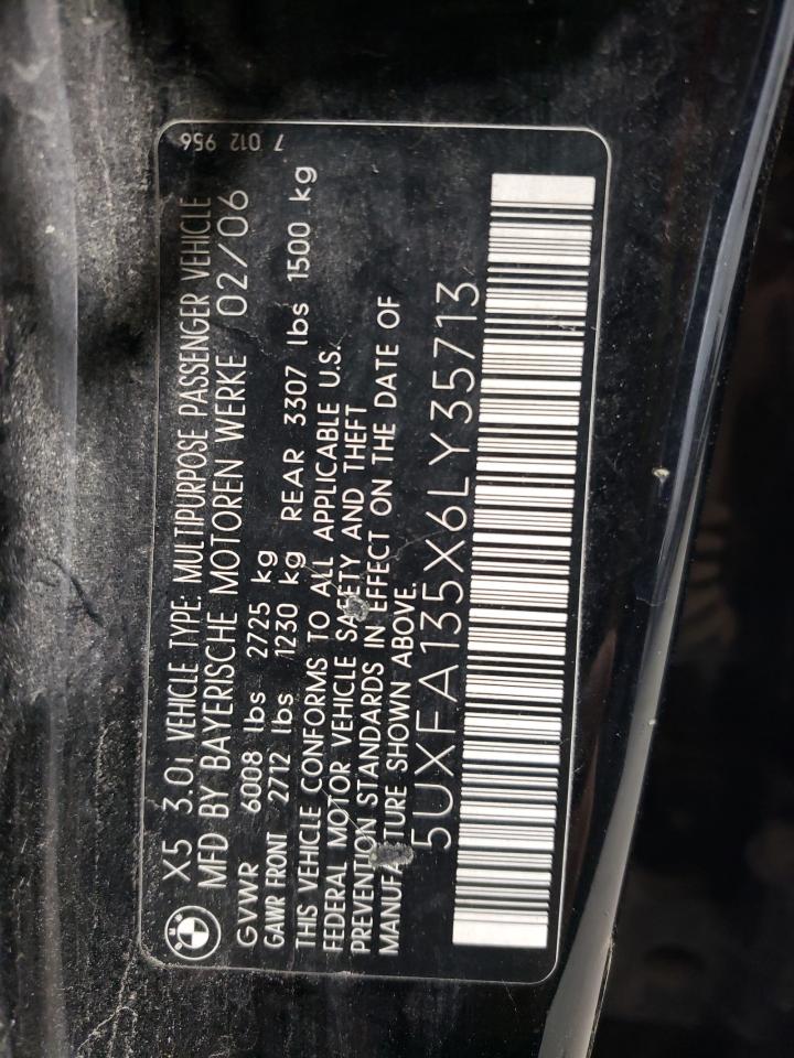 2006 BMW X5 VIN 5UXFA135X6LY35713 Copart auction photo, front end damage thumbnail 14