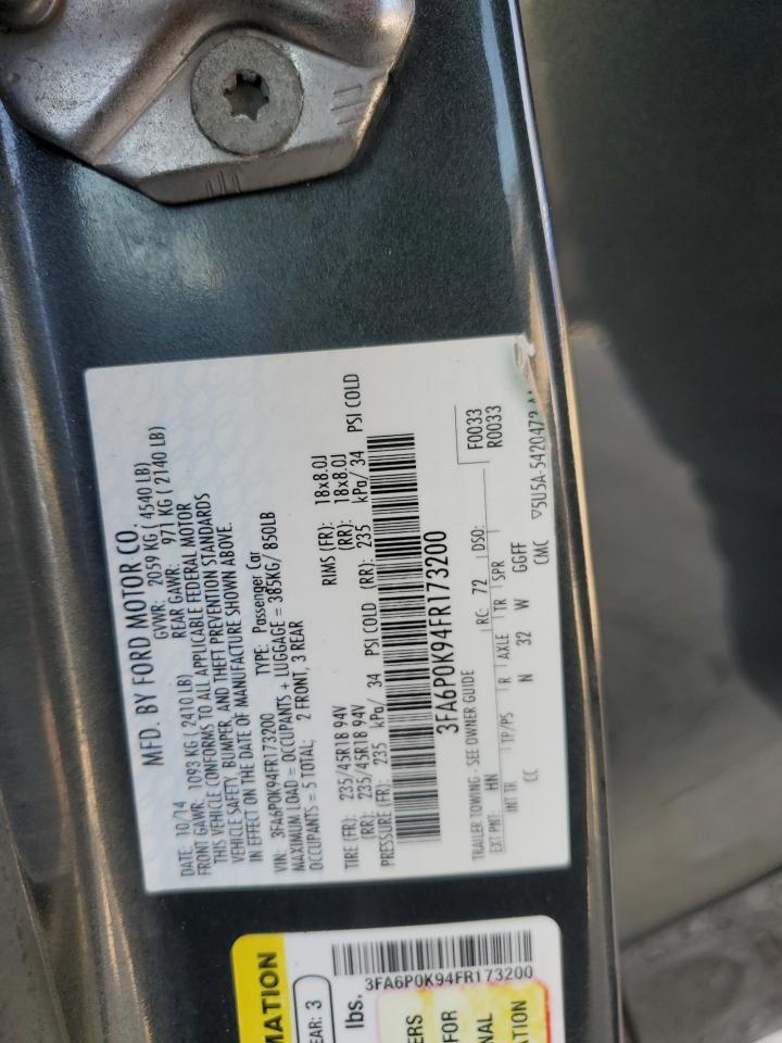 2015 Ford Fusion VIN 3FA6P0K94FR173200 Copart auction photo, front end damage thumbnail 13