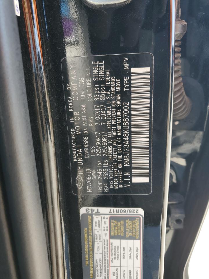 2019 Hyundai Tucson VIN KM8J23A48KU887002 Copart auction photo, rear end damage thumbnail 13