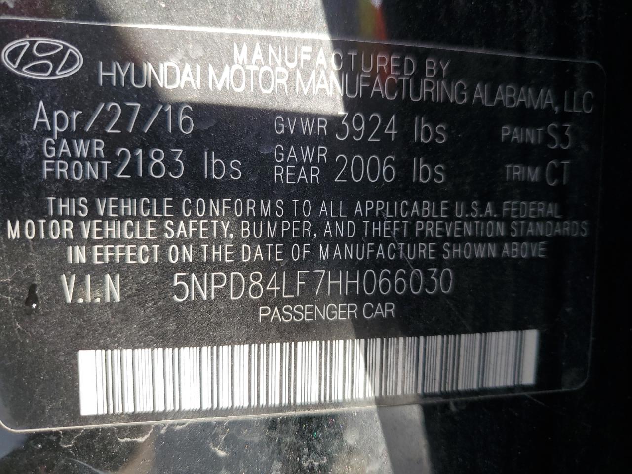 2017 Hyundai Elantra VIN 5NPD84LF7HH066030 Copart auction photo, side / minor dent/scratches damage thumbnail 12