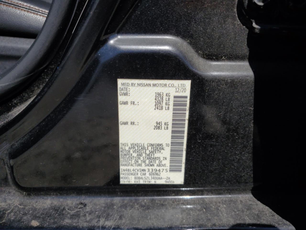 2021 Nissan Altima VIN 1N4BL4CV1MN339475 Copart auction photo, side / front end damage thumbnail 12