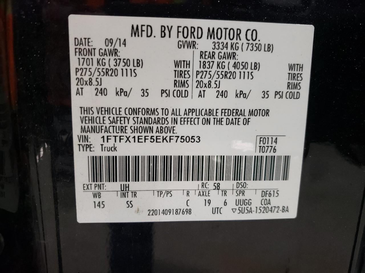 2014 Ford F-150 VIN 1FTFX1EF5EKF75053 Copart auction photo, front end / side damage thumbnail 13