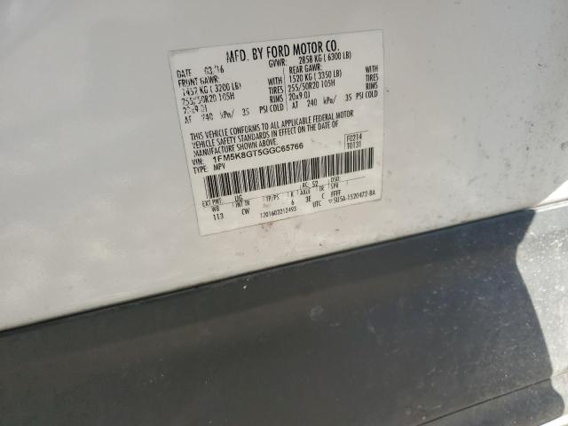2016 Ford Explorer VIN 1FM5K8GT5GGC65766 Copart auction photo, side damage thumbnail 13